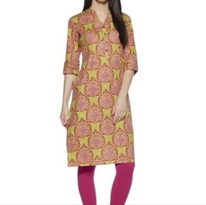 Utsa by Westside Lime Leaf Print Quarter Buttoned Straight Kurta Tunic Top M